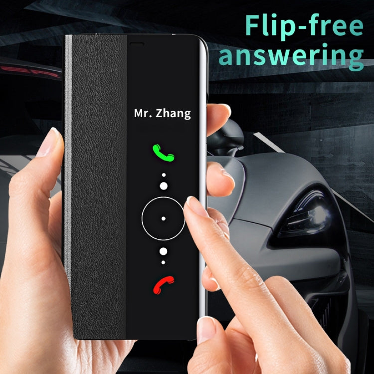 For Huawei P30 Side Electroplated Dormant Ultra-Thin Horizontal Flip Leather Case with Holder(Black) - Huawei Cases by PMC TechLife | Online Shopping South Africa | PMC TechLife | Buy Now Pay Later Mobicred