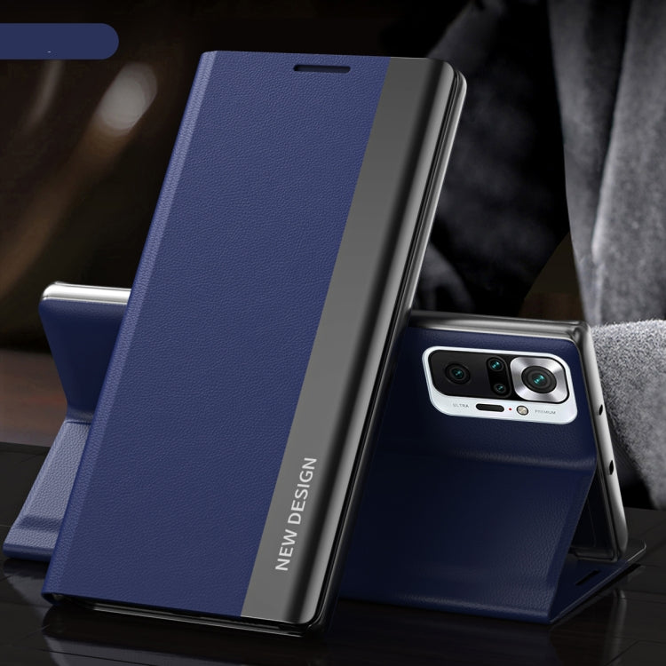 For Xiaomi Redmi Note 10 Pro / Note 10 Pro Max Side Electroplated Magnetic Ultra-Thin Horizontal Flip Leather Case with Holder(Blue) - free shipping - PMC TechLife - Order now!