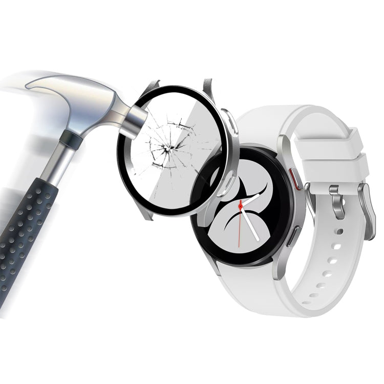 ENKAY Hat-Prince Full Coverage PC Frame + Tempered Glass Protector Composite Case for Samsung Galaxy Watch4 40mm(Silver) - Watch Cases by ENKAY | Online Shopping South Africa | PMC TechLife | Buy Now Pay Later Mobicred