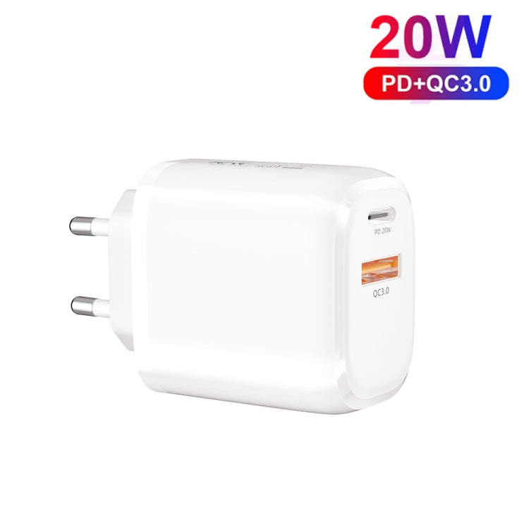 CS-20W Mini Portable PD3.0 + QC3.0 Dual Ports Fast Charger with 3A USB to 8 Pin Data Cable(EU Plug) - USB Charger by PMC TechLife | Online Shopping South Africa | PMC TechLife | Buy Now Pay Later Mobicred