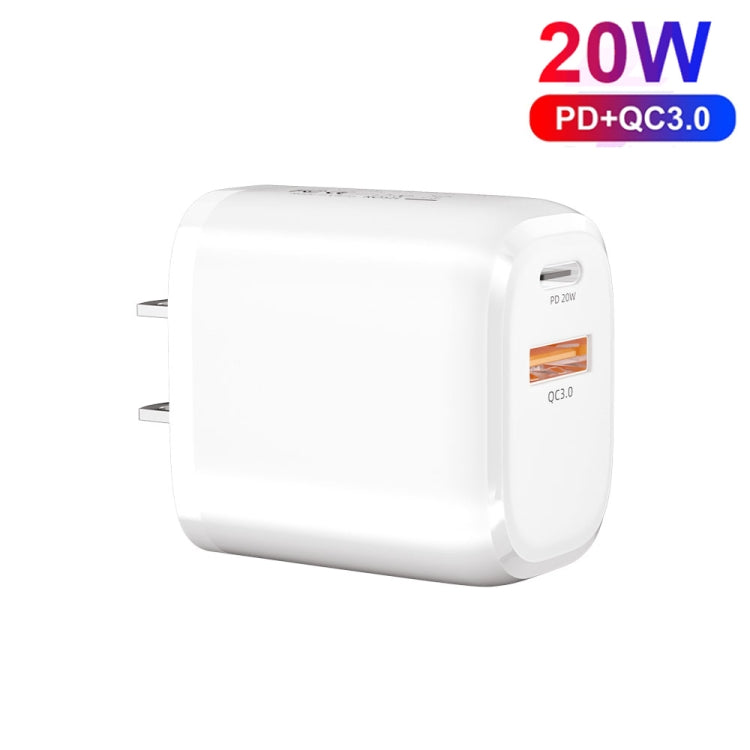 CS-20W Mini Portable PD3.0 + QC3.0 Dual Ports Fast Charger with 3A USB to 8 Pin Data Cable(US Plug) - free shipping - PMC TechLife - Order now!