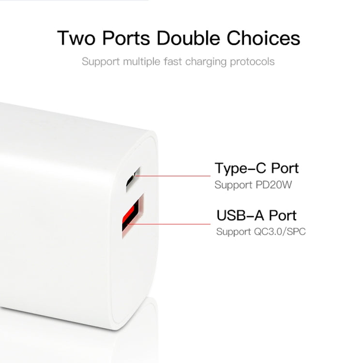 CS-20W Mini Portable PD3.0 + QC3.0 Dual Ports Fast Charger with 3A Type-C to 8 Pin Data Cable(EU Plug) - free shipping - PMC TechLife - Order now!