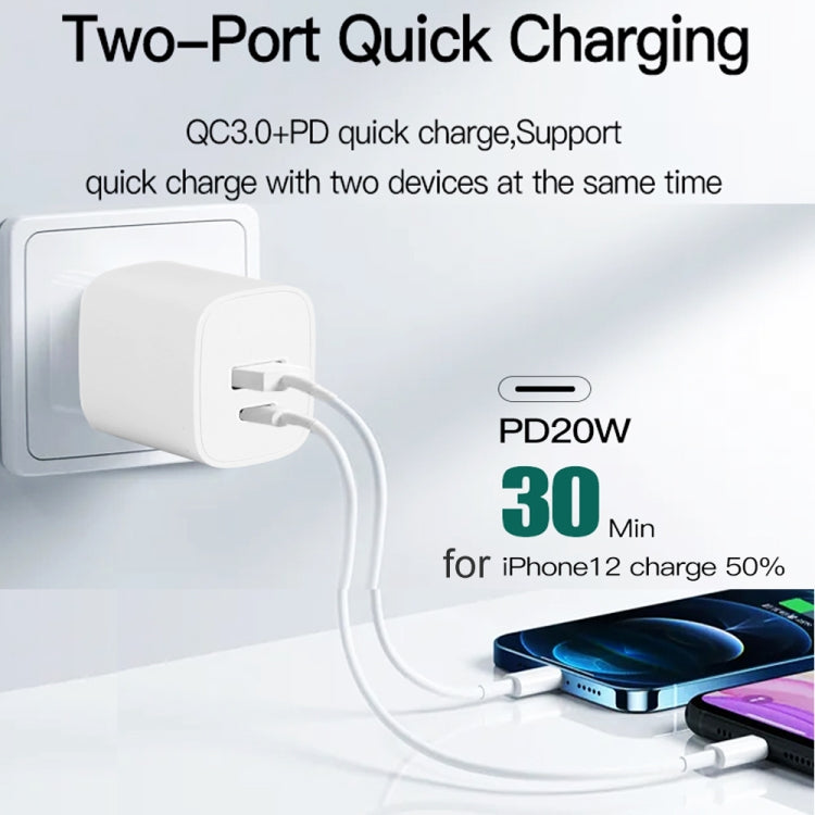 CS-20W Mini Portable PD3.0 + QC3.0 Dual Ports Fast Charger with 3A Type-C to 8 Pin Data Cable(US Plug) - free shipping - PMC TechLife - Order now!