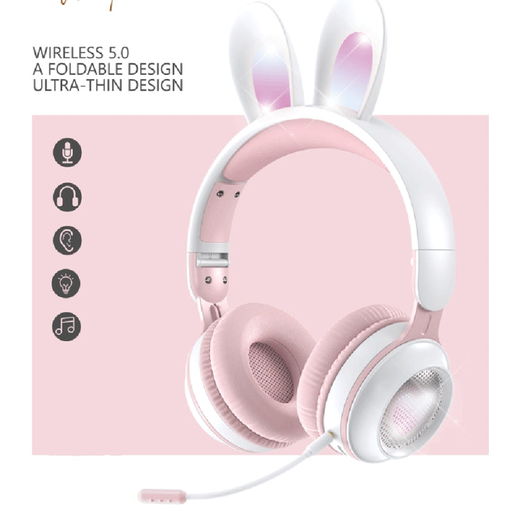 KE-01 Rabbit Ear Wireless Bluetooth 5.0 Stereo Music Foldable Headset with Mic For PC(Pink) - Headset & Headphone by PMC TechLife | Online Shopping South Africa | PMC TechLife
