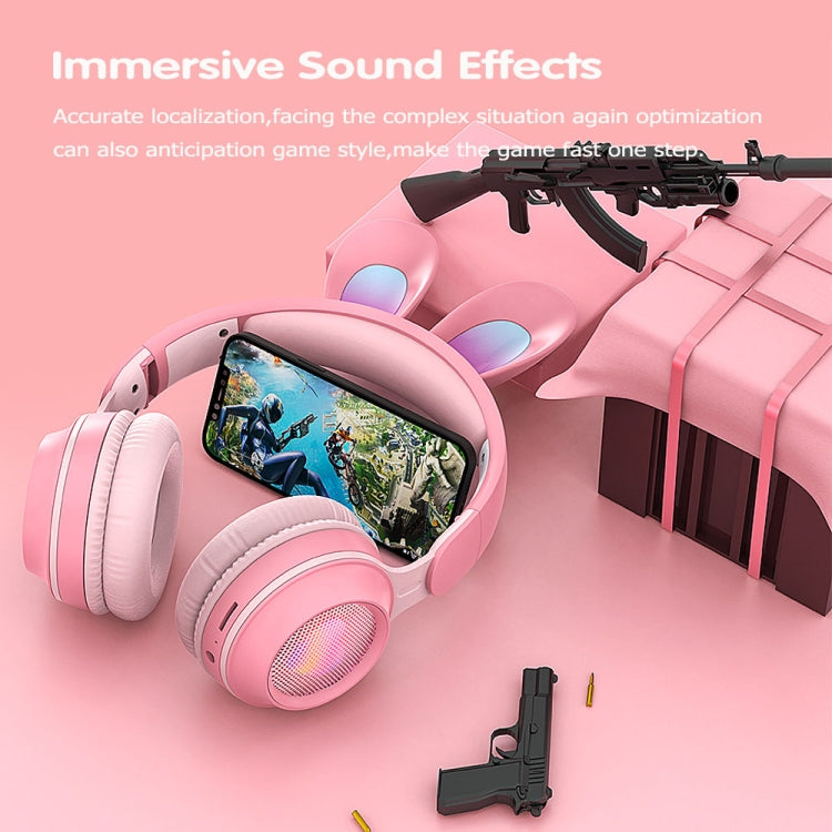 KE-01 Rabbit Ear Wireless Bluetooth 5.0 Stereo Music Foldable Headset with Mic For PC(Pink) - Headset & Headphone by PMC TechLife | Online Shopping South Africa | PMC TechLife