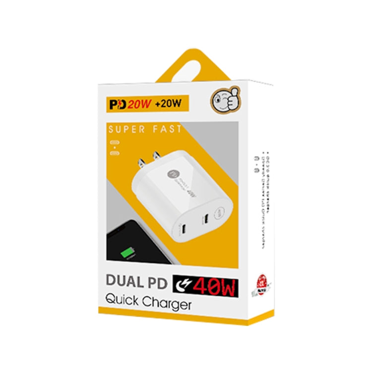 002 40W Dual Port PD / Type-C Fast Charger with USB-C to 8 Pin Data Cable, US Plug(White) - free shipping - PMC TechLife - Order now!