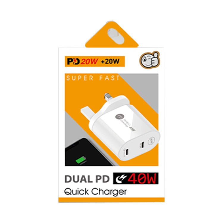 002 40W Dual Port PD / Type-C Fast Charger with USB-C to 8 Pin Data Cable, UK Plug(White) - USB Charger by PMC TechLife | Online Shopping South Africa | PMC TechLife | Buy Now Pay Later Mobicred