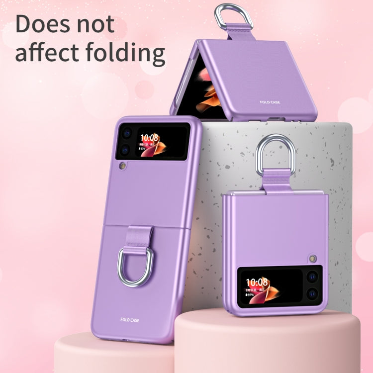 For Samsung Galaxy Z Flip3 5G Skin Feel Folding Phone Case with Drawstring Key Chain(Purple) - Galaxy Phone Cases by PMC TechLife | Online Shopping South Africa | PMC TechLife