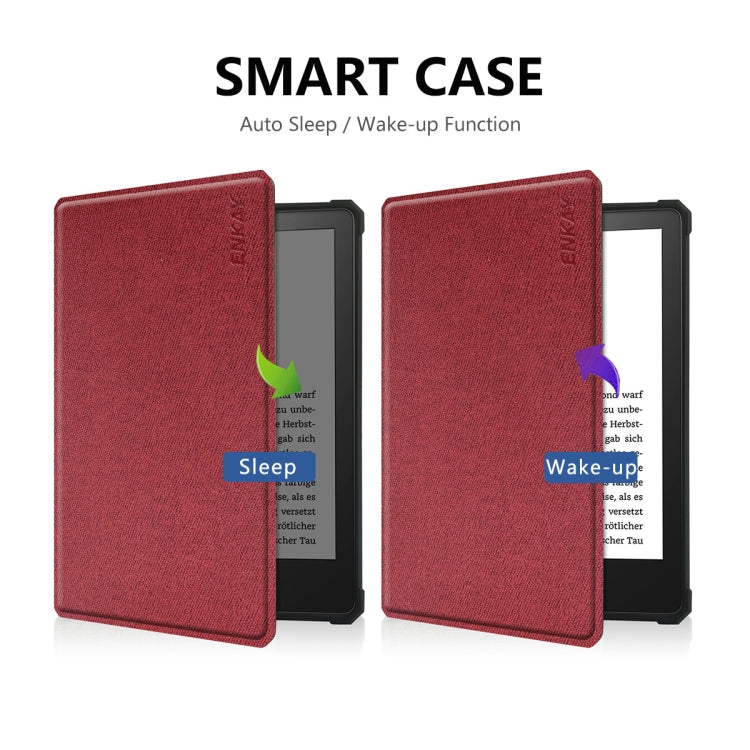 For Amazon Kindle Paperwhite 5 2021 ENKAY Solid Color Denim Texture Horizontal Flip Leather Tablet Case with Sleep / Wake-up Function(Wine Red) - free shipping - PMC TechLife - Order now!