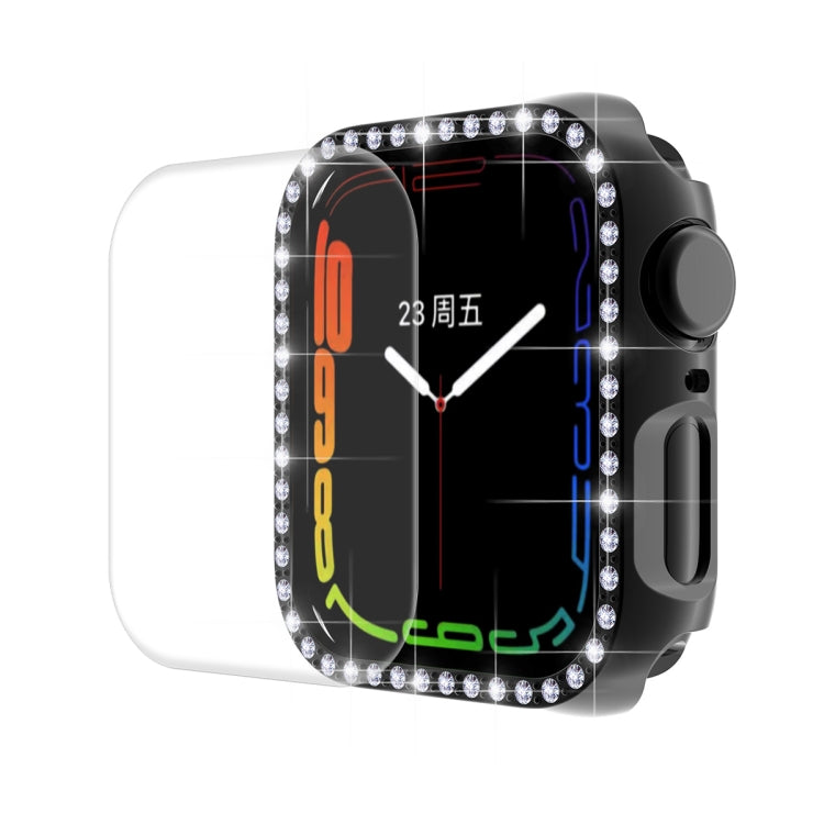 ENKAY Hat-Prince Electroplate PC Diamond Watch Case + Full Coverage Curved PET Screen Protector Film For Apple Watch Series 8 / 7 45mm(Black) - Watch Cases by ENKAY | Online Shopping South Africa | PMC TechLife | Buy Now Pay Later Mobicred