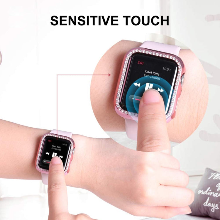 ENKAY Hat-Prince Electroplate PC Diamond Watch Case + Full Coverage Curved PET Screen Protector Film For Apple Watch Series 8 / 7 45mm(Pink) - Watch Cases by ENKAY | Online Shopping South Africa | PMC TechLife | Buy Now Pay Later Mobicred