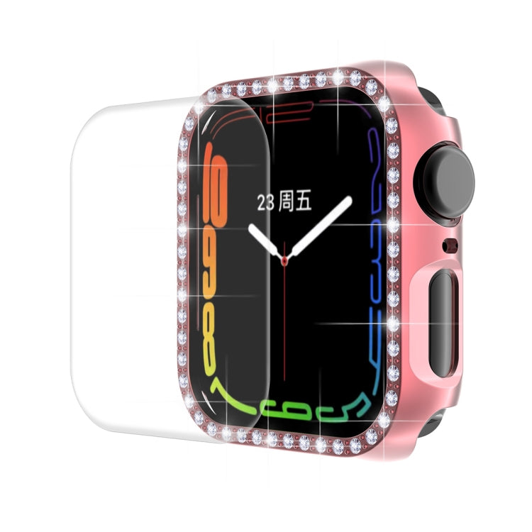 ENKAY Hat-Prince Electroplate PC Diamond Watch Case + Full Coverage Curved PET Screen Protector Film For Apple Watch Series 8 / 7 41mm(Pink) - Watch Cases by ENKAY | Online Shopping South Africa | PMC TechLife | Buy Now Pay Later Mobicred