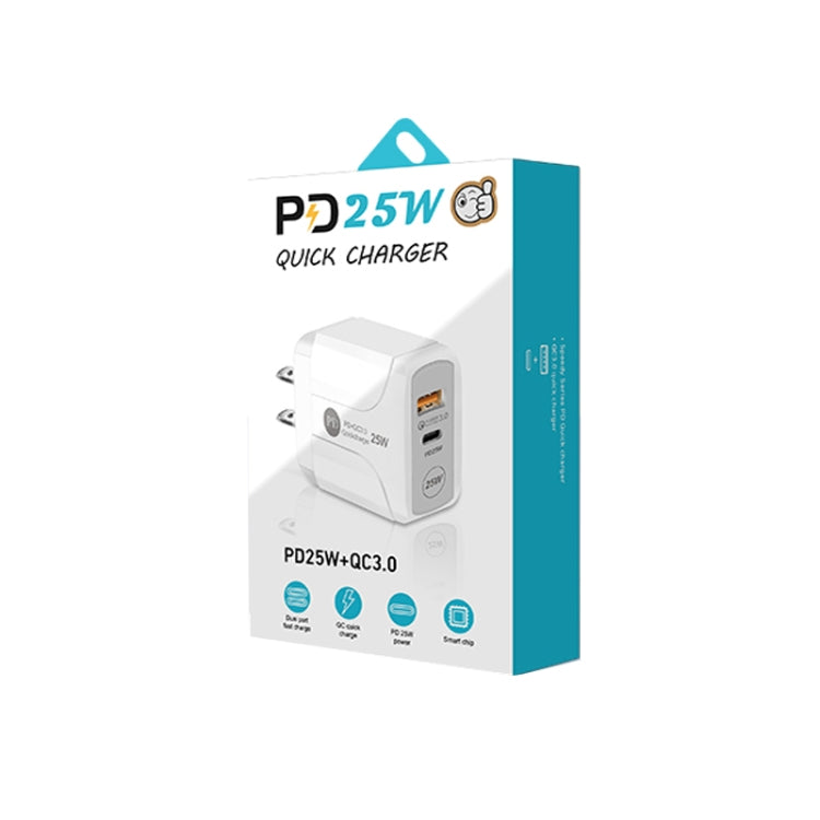 PD25W USB-C / Type-C + QC3.0 USB Dual Ports Fast Charger with USB to 8 Pin Data Cable, US Plug(Black) - USB Charger by PMC TechLife | Online Shopping South Africa | PMC TechLife | Buy Now Pay Later Mobicred