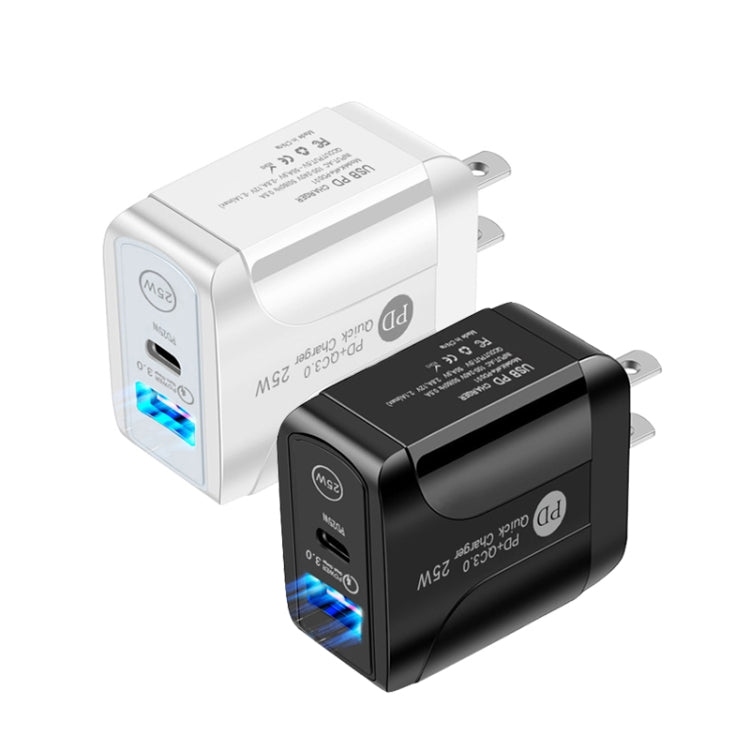 PD25W USB-C / Type-C + QC3.0 USB Dual Ports Fast Charger with USB-C to 8 Pin Data Cable, US Plug(White) - USB Charger by PMC TechLife | Online Shopping South Africa | PMC TechLife
