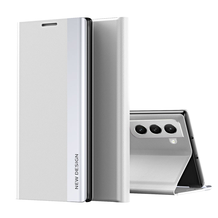 For Samsung Galaxy S22 5G Side Electroplated Magnetic Ultra-Thin Horizontal Flip Leather Case with Holder(Silver) - free shipping - PMC TechLife - Order now!