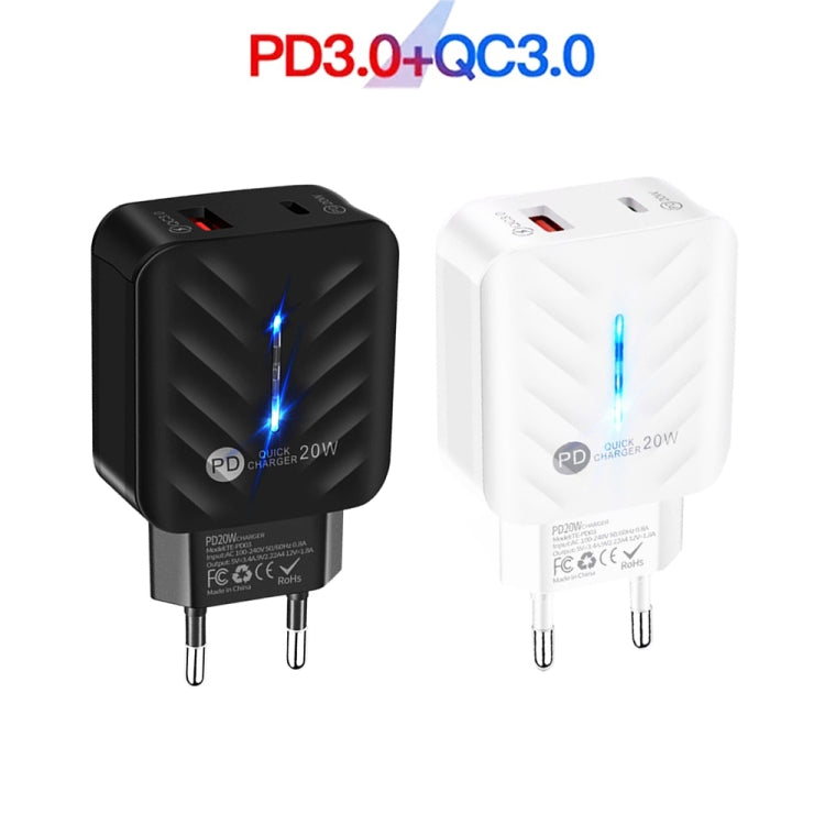PD03 20W PD3.0 + QC3.0 USB Charger with Type-C to 8 Pin Data Cable, EU Plug(Black) - USB Charger by PMC TechLife | Online Shopping South Africa | PMC TechLife | Buy Now Pay Later Mobicred