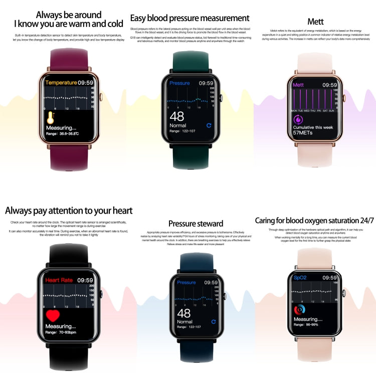 Q19 Pro IP67 Waterproof 1.69 inch Smartwatch(Gold+Burgundy) - free shipping - PMC TechLife - Order now!
