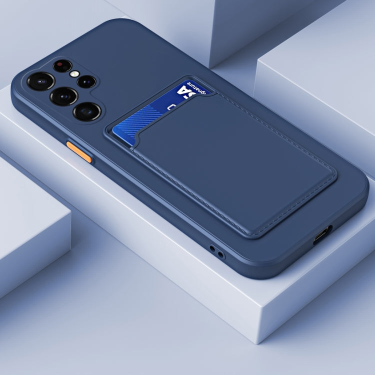 For Samsung Galaxy S22 Ultra 5G Skin Feel Card Contrast Color Button TPU Phone Case(Dark Blue) - free shipping - PMC TechLife - Order now!