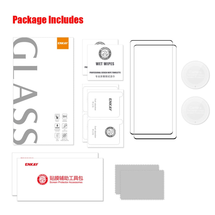For Honor X9A / Magic5 Lite 2pcs ENKAY 3D Hot Bending Edge Glue Tempered Glass Full Film with Lens Film - Honor Tempered Glass by ENKAY | Online Shopping South Africa | PMC TechLife | Buy Now Pay Later Mobicred