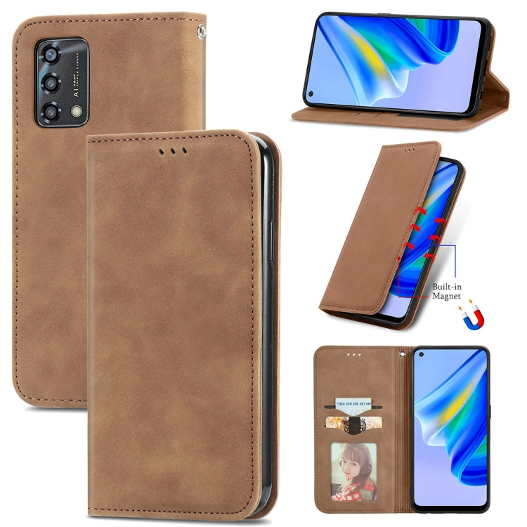 For OPPO A95 4G Retro Skin Feel Magnetic Horizontal Flip Leather Phone Case(Brown) - OPPO Cases by PMC TechLife | Online Shopping South Africa | PMC TechLife | Buy Now Pay Later Mobicred