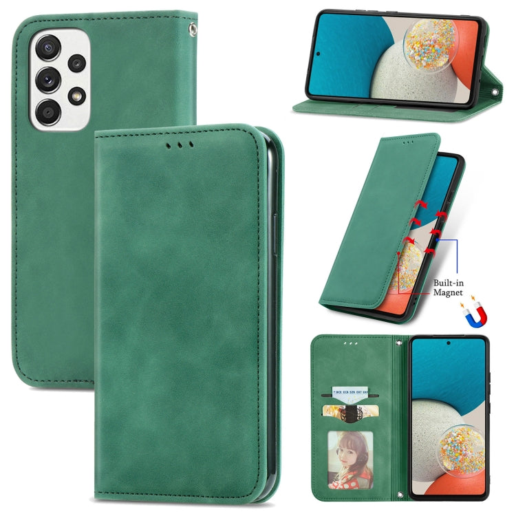 For Samsung Galaxy A73 5G Retro Skin Feel Magnetic Horizontal Flip Leather Phone Case(Green) - Galaxy Phone Cases by PMC TechLife | Online Shopping South Africa | PMC TechLife | Buy Now Pay Later Mobicred