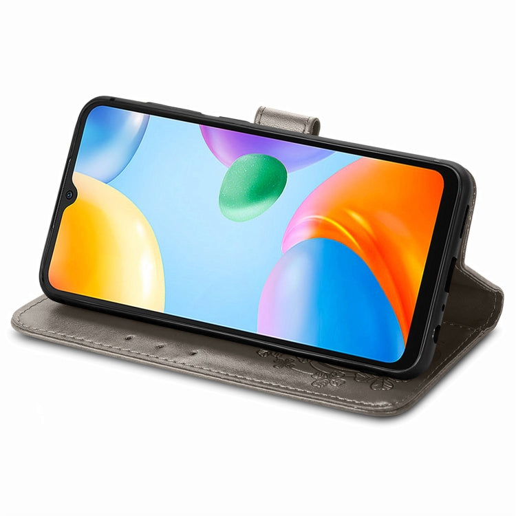 For Xiaomi Redmi 10C Four-leaf Clasp Embossed Buckle Leather Phone Case(Gray) - Xiaomi Cases by PMC TechLife | Online Shopping South Africa | PMC TechLife | Buy Now Pay Later Mobicred