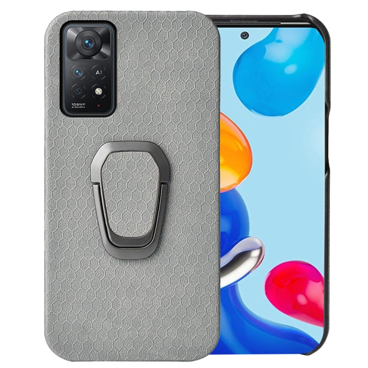 For Xiaomi Redmi Note 11 Pro Global Ring Holder Honeycomb PU Phone Case(Grey) - Xiaomi Cases by PMC TechLife | Online Shopping South Africa | PMC TechLife | Buy Now Pay Later Mobicred