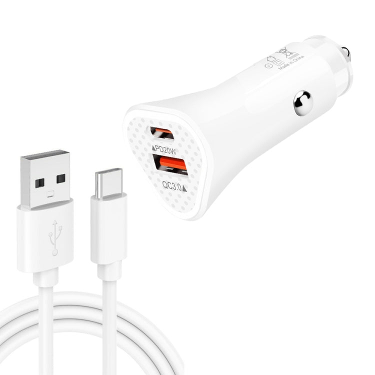 TE-P23 38W PD 20W USB-C / Type-C + QC3. 0 USB Triangle Car Charger + USB to USB-C / Type-C Data Cable, Length: 1m(White) - Car Charger by PMC TechLife | Online Shopping South Africa | PMC TechLife