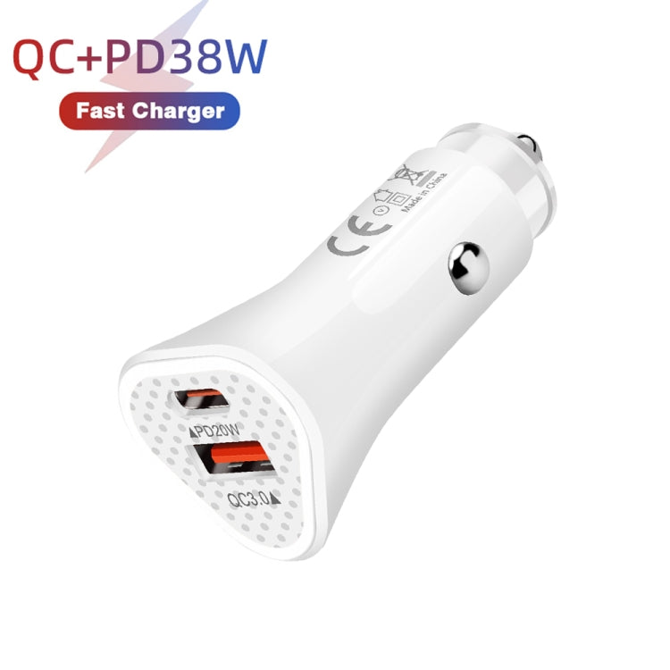 TE-P23 38W PD 20W USB-C / Type-C + QC3. 0 USB Triangle Car Charger + USB to USB-C / Type-C Data Cable, Length: 1m(White) - Car Charger by PMC TechLife | Online Shopping South Africa | PMC TechLife