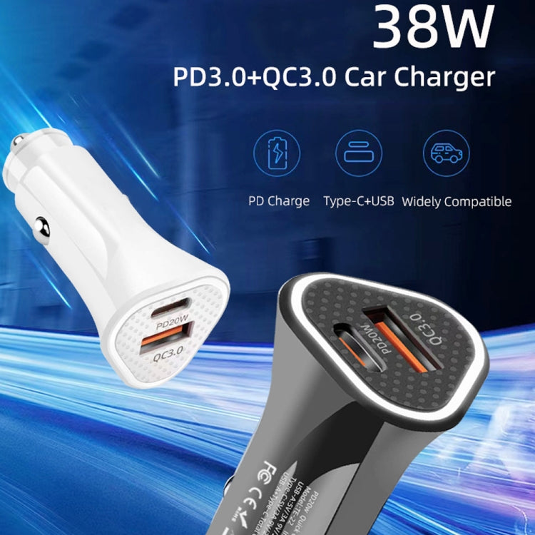 TE-P23 38W PD 20W USB-C / Type-C + QC3. 0 USB Triangle Car Charger + USB to USB-C / Type-C Data Cable, Length: 1m(White) - Car Charger by PMC TechLife | Online Shopping South Africa | PMC TechLife