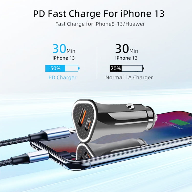TE-P23 38W PD 20W USB-C / Type-C + QC3. 0 USB Triangle Car Charger + USB to 8 Pin Data Cable, Length: 1m(Black) - Car Charger by PMC TechLife | Online Shopping South Africa | PMC TechLife