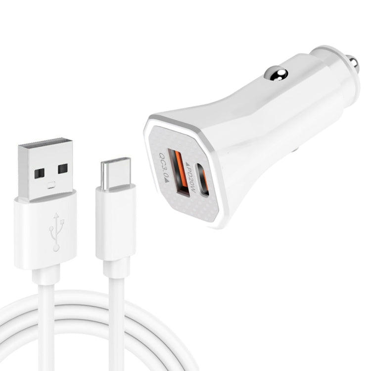 TE-P22 38W PD USB-C / Type-C + QC3. 0 USB Car Charger with 1m USB to USB-C / Type-C Data Cable(White) - Car Charger by PMC TechLife | Online Shopping South Africa | PMC TechLife