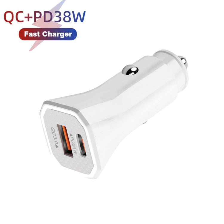 TE-P22 38W PD USB-C / Type-C + QC3. 0 USB Car Charger with 1m USB to USB-C / Type-C Data Cable(White) - Car Charger by PMC TechLife | Online Shopping South Africa | PMC TechLife