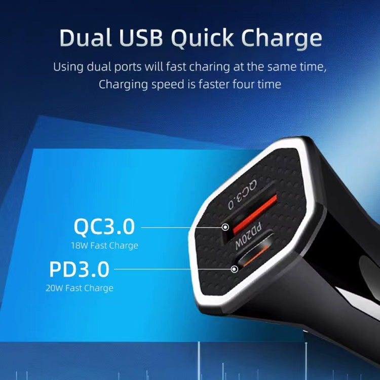 TE-P22 38W PD USB-C / Type-C + QC3. 0 USB Car Charger with 1m USB to USB-C / Type-C Data Cable(White) - Car Charger by PMC TechLife | Online Shopping South Africa | PMC TechLife