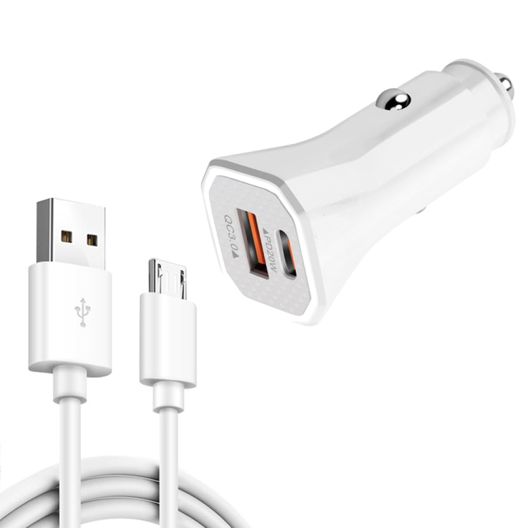 TE-P22 38W PD USB-C / Type-C + QC3. 0 USB Car Charger with 1m USB to Micro USB Data Cable(White) - Car Charger by PMC TechLife | Online Shopping South Africa | PMC TechLife