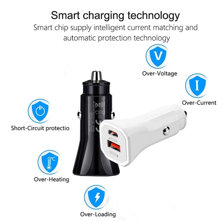 TE-P22 38W PD USB-C / Type-C + QC3. 0 USB Car Charger with 1m USB to Micro USB Data Cable(White) - Car Charger by PMC TechLife | Online Shopping South Africa | PMC TechLife