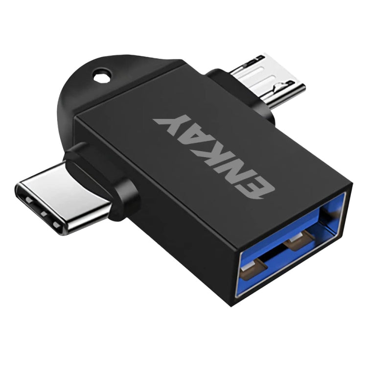ENKAY ENK-AT112 2 in 1 Type-C + Micro USB to USB 3.0 Aluminium Alloy OTG Adapter(Black) - OTG Adapter by ENKAY | Online Shopping South Africa | PMC TechLife | Buy Now Pay Later Mobicred