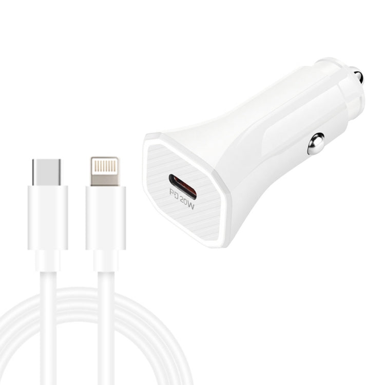 TE-P2 PD20W USB-C / Type-C Car Charger with Type-C to 8 Pin Data Cable(White) - Car Charger by PMC TechLife | Online Shopping South Africa | PMC TechLife