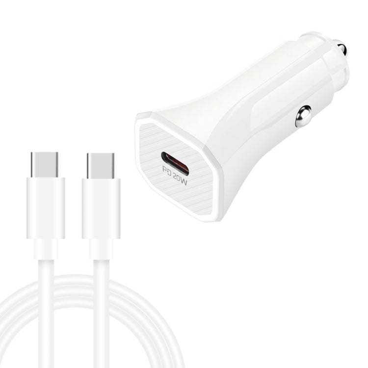 TE-P2 PD20W USB-C / Type-C Car Charger with Type-C to Type-C Data Cable(White) - Car Charger by PMC TechLife | Online Shopping South Africa | PMC TechLife