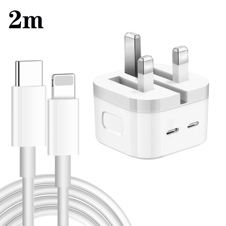 PD 35W Dual USB-C / Type-C Ports Charger with 2m Type-C to 8 Pin Data Cable, UK Plug - USB Charger by PMC TechLife | Online Shopping South Africa | PMC TechLife | Buy Now Pay Later Mobicred