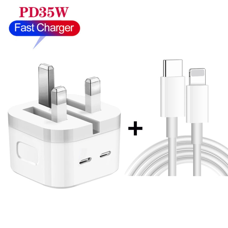 PD 35W Dual USB-C / Type-C Ports Charger with 2m Type-C to 8 Pin Data Cable, UK Plug - USB Charger by PMC TechLife | Online Shopping South Africa | PMC TechLife | Buy Now Pay Later Mobicred