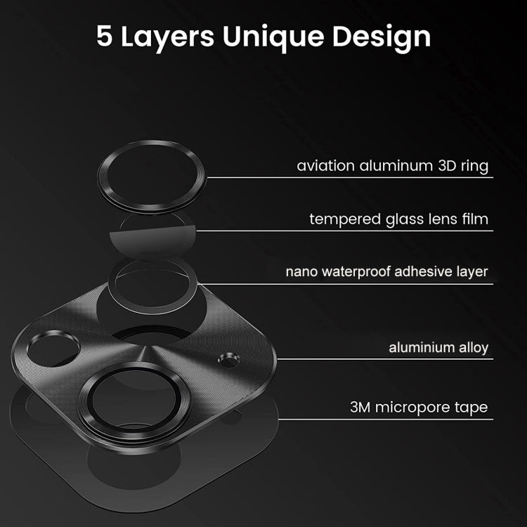 For iPhone 14 / 14 Plus ENKAY Aluminium Alloy Tempered Glass Lens Cover Film(Black) - iPhone 14 Tempered Glass by ENKAY | Online Shopping South Africa | PMC TechLife | Buy Now Pay Later Mobicred