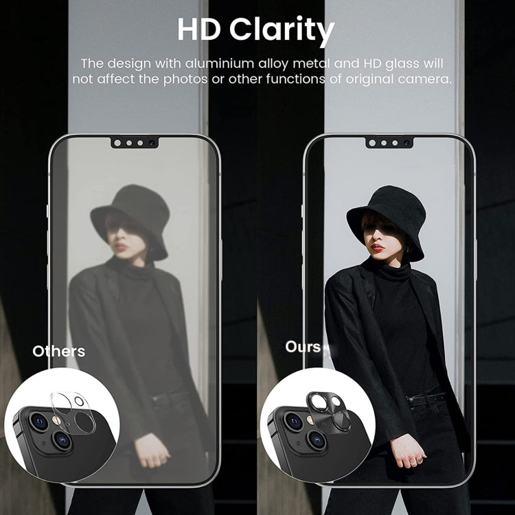 For iPhone 14 / 14 Plus ENKAY Aluminium Alloy Tempered Glass Lens Cover Film(Black) - iPhone 14 Tempered Glass by ENKAY | Online Shopping South Africa | PMC TechLife | Buy Now Pay Later Mobicred
