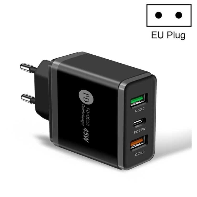 45W PD3.0 + 2 x QC3.0 USB Multi Port Quick Charger, EU Plug(Black) - USB Charger by PMC TechLife | Online Shopping South Africa | PMC TechLife | Buy Now Pay Later Mobicred