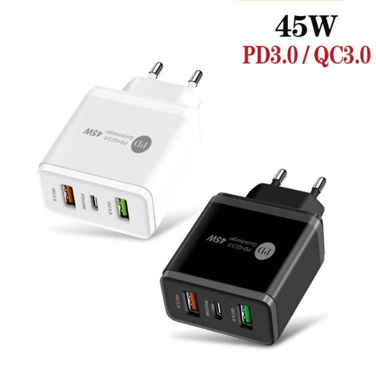 45W PD3.0 + 2 x QC3.0 USB Multi Port Quick Charger, EU Plug(White) - USB Charger by PMC TechLife | Online Shopping South Africa | PMC TechLife | Buy Now Pay Later Mobicred