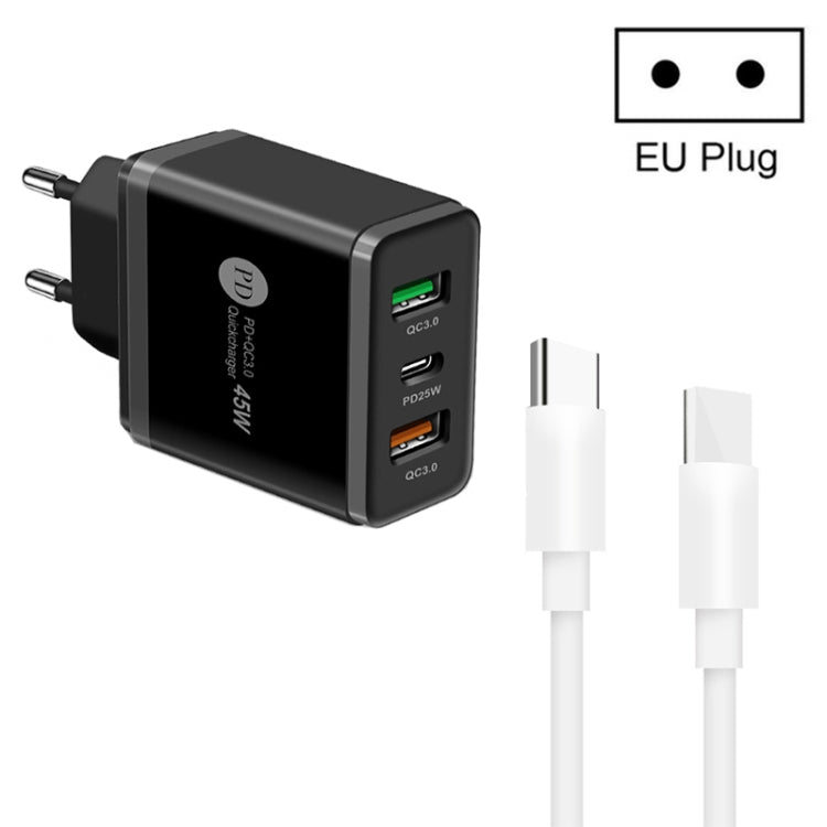 45W PD3.0 + 2 x QC3.0 USB Multi Port Charger with Type-C to Type-C Cable, EU Plug(Black) - free shipping - PMC TechLife - Order now!