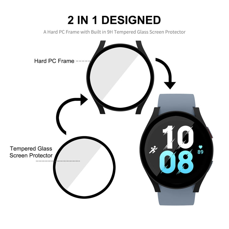 For Samsung Galaxy Watch5 44mm ENKAY Hat-Prince Full Coverage PC Frame + 9H Tempered Glass Case(White) - Watch Cases by ENKAY | Online Shopping South Africa | PMC TechLife | Buy Now Pay Later Mobicred