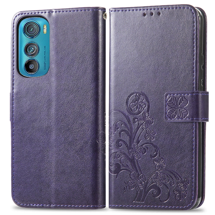 For Motorola Edge 30 Four-leaf Clasp Embossed Buckle Leather Phone Case(Purple) - free shipping - PMC TechLife - Order now!