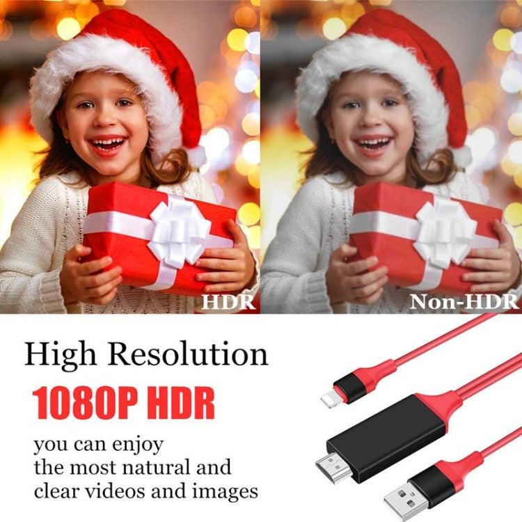 2m 1080P 8 Pin to HDMI Adapter Cable, Compatible with iPhone to HDMI Adapter(Red) - Video & Audio Cable by PMC TechLife | Online Shopping South Africa | PMC TechLife | Buy Now Pay Later Mobicred