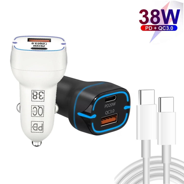 38W PD20W + QC3.0 USB Car Charger with Type-C to Type-C Data Cable, Length: 1m(White) - Car Charger by PMC TechLife | Online Shopping South Africa | PMC TechLife